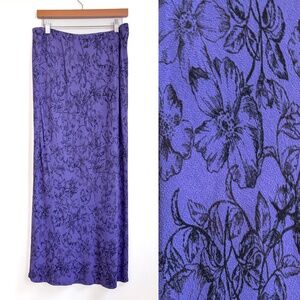 Vintage CUT LOOSE Purple Black Floral Maxi Skirt Stretch Size Large NEW NWT y2k